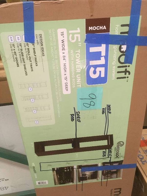lot 98 image: Modifi 15 in x 84 in. x 15 in. Utility Tower and Closet Kit in Mocha - Open Box