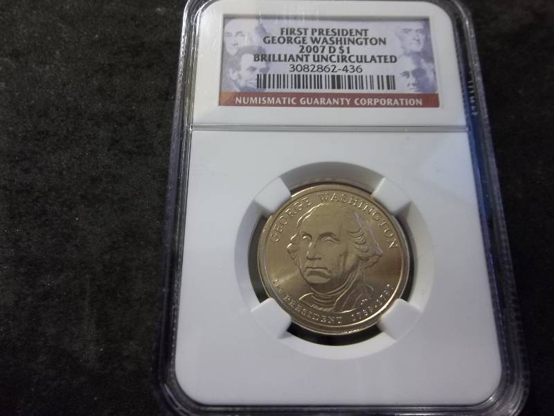 2007 D Washington Golden Presidential Dollar Graded BU NGC In Holder