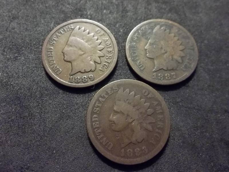 1883, 1887, 1889 Indian Head Cents