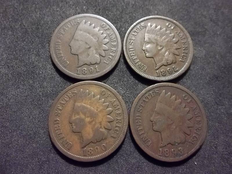 1890, 1891, 1892, 1893 Indian Head Cents