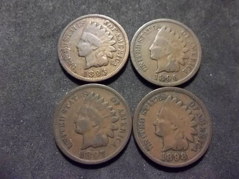 1893, 1896, 1897, 1898 Indian Head Cents