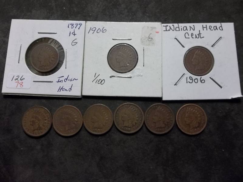 9 Indian Head Cents 1899-1908