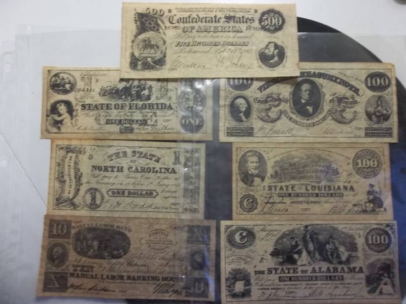 7 Confederate Currency Bills All Copies