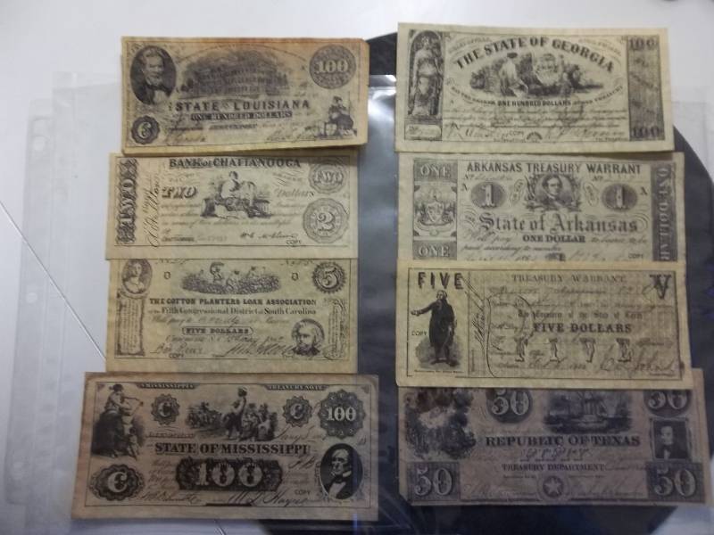 8 Confederate Currency Bills All Copies