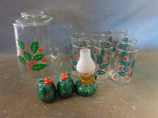 lot 173 image: Glass Jar, glasses, Salt and Pepper Shakers