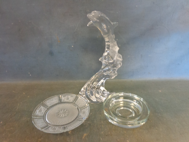 lot 178 image: Crystal Dolphin, Glass Plate and TealightVotive Holder