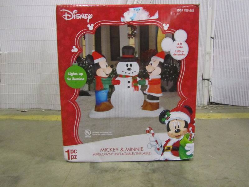 lot 3 image: 6 ft. W x 3 ft. D x 5 ft. Mickey and Minnie Decorating Snowman Scene