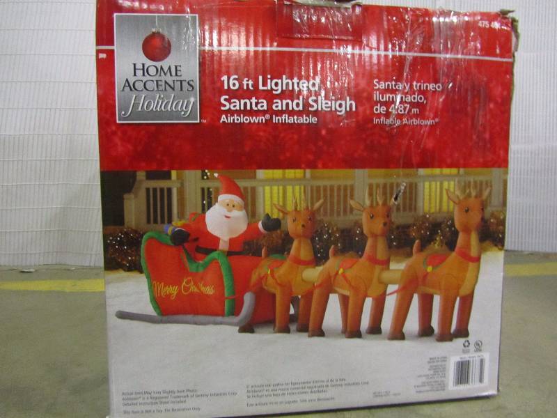lot 5 image: Home Accents Holiday16 ft. Inflatable Airblown Santa in Sleigh with Reindeers