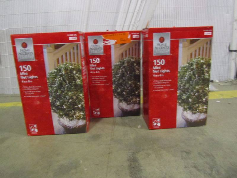 lot 14 image: Home Accents Holiday 150-Light Clear 48 in. x 72 in. Net Lights. quantity of 3