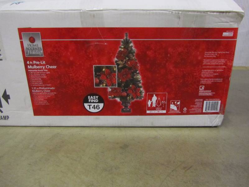 lot 17 image: Home Accents Holiday 4 ft. Poinsettia Potted Artificial Christmas Tree