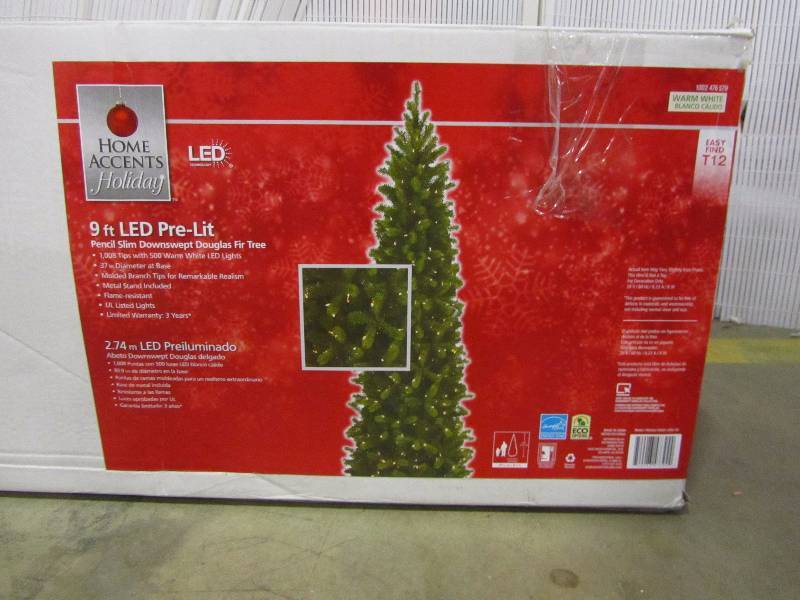lot 18 image: Home Accents Holiday 9 ft. Feel-Real Downswept Douglas Pre-Lit Slim Tree