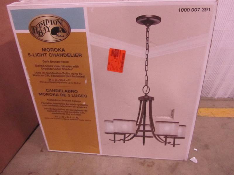 lot 12 image: Hampton Bay 5-Light Bronze Ceiling Chandelier with Organza Shade