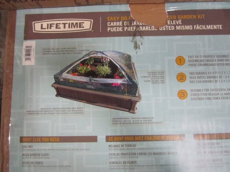 lot 43 image: Lifetime 4 ft. x 4 ft. Two Raised Garden Beds with One Tent Enclosure. quantity of 7