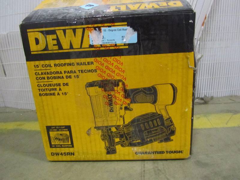 lot 72 image: DEWALT Pneumatic 15-Degree Coil Roofing Nailer