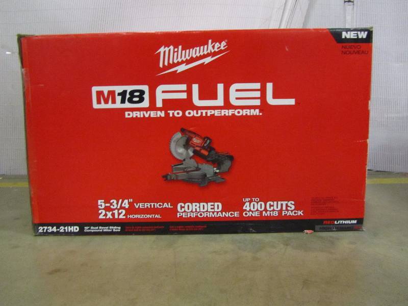 lot 75 image: Milwaukee M18 18-Volt FUEL Lithium-Ion Cordless Brushless 10 in. Dual Bevel Sliding Compound Miter Saw Kit
