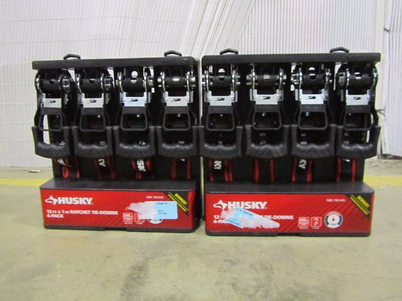 lot 85 image: Husky 1 in. x 12 ft. Ratchet Tie-Down (4-Pack). quantity of 2