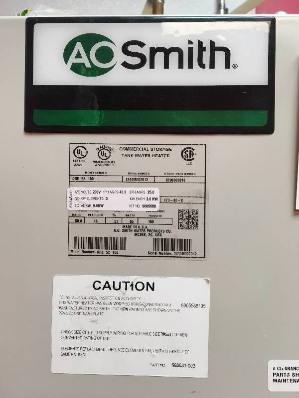 lot 63 image: AO SMITH COMMERCIAL TANKLESS ELECTRIC WATER HEATER WITH STAND