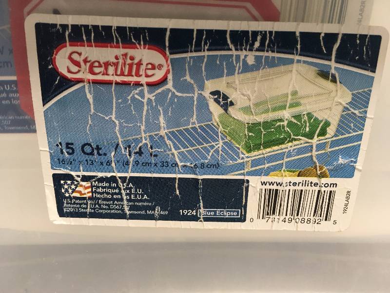 lot 80 image: (5) STERILITE  PLASTIC TOTES AND LIDS
