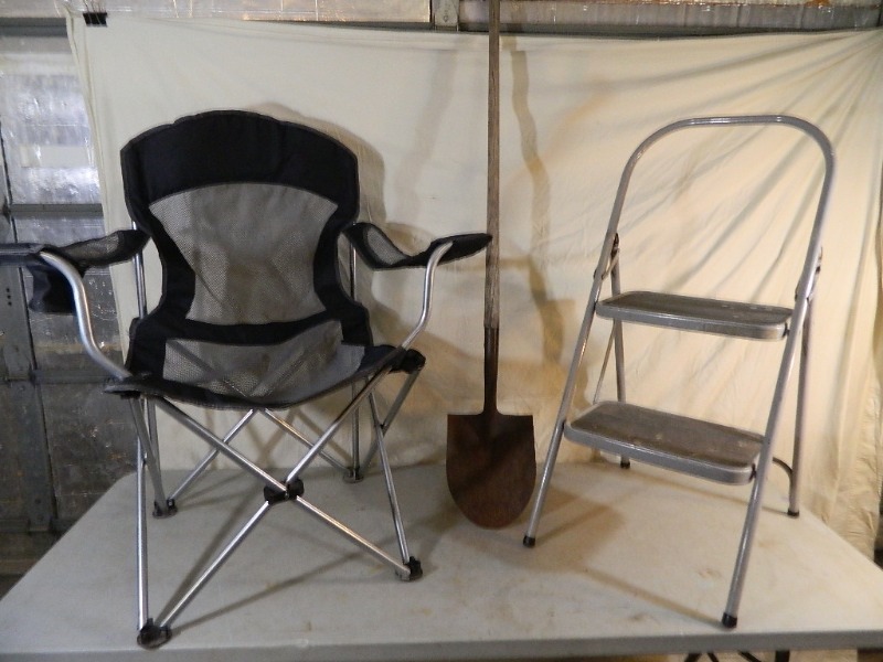 Step Stool, Chair, Shovel