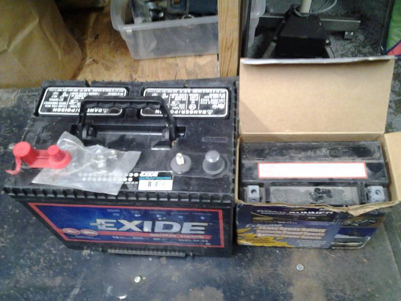 lot 9 image: 2-Exide Batteries 1-MarineRV, 1- Motorcycle