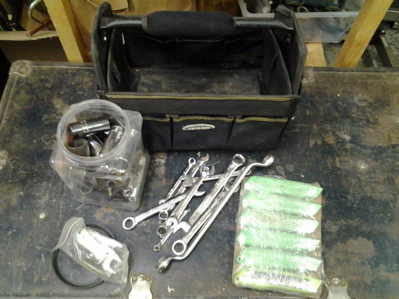 lot 20 image: Tool Caddy, Wrenches, Sockets, Utility Knives