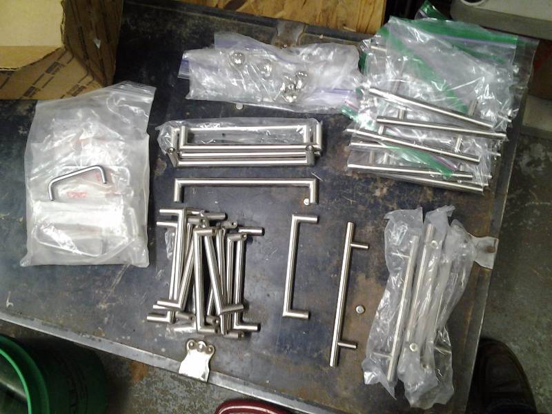 lot 31 image: Large Lot Of Assorted Brushed Nickel Cabinet Handles & Knobs
