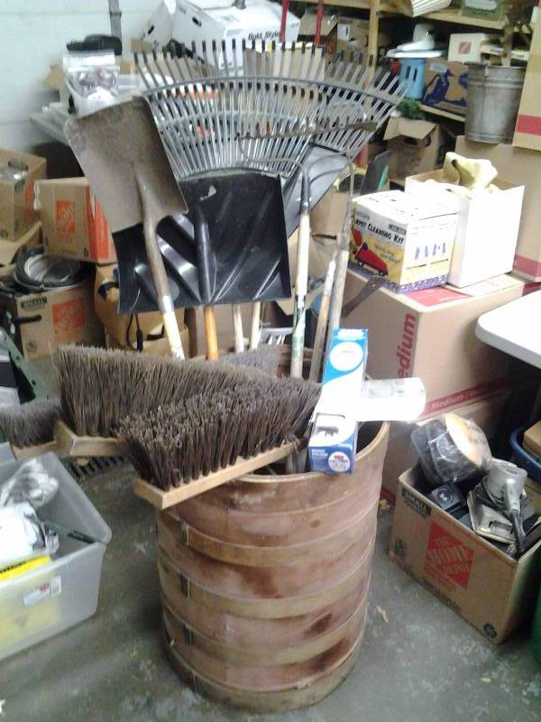 lot 41 image: Old Coffee Barrel Full Of Implements