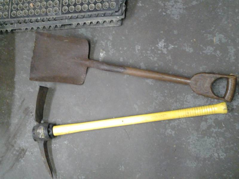 lot 42 image: Pick Axe, Old Shovel (Unique Handle)