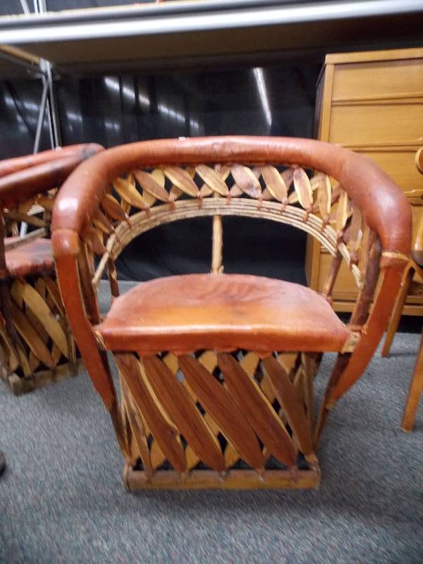 lot 23 image: Leather and Cedar Patio Deck Chair
