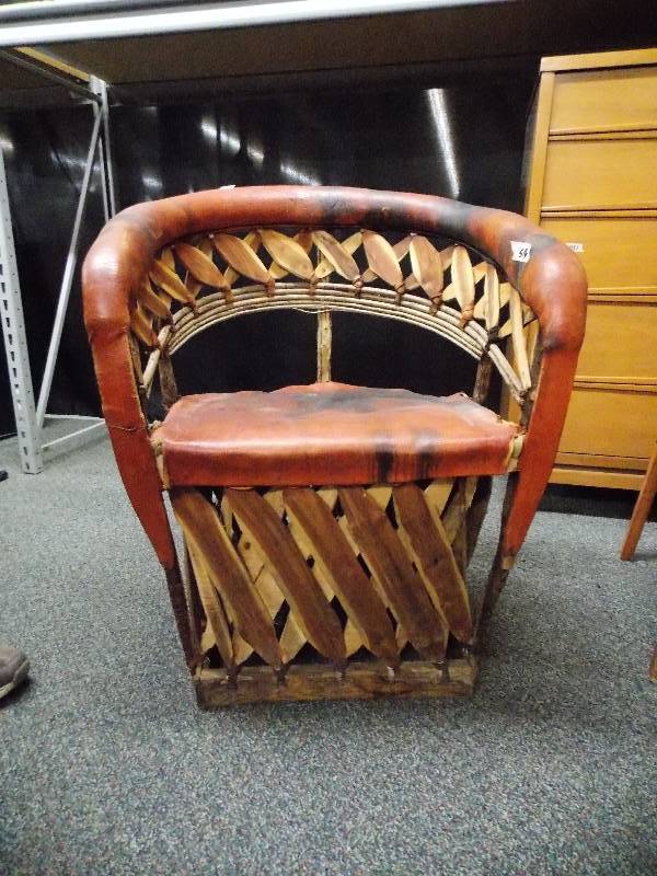 lot 24 image: Leather and Cedar Patio Deck Chair