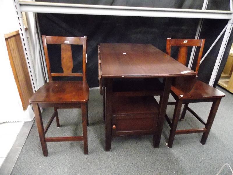 lot 27 image: Bar Style Drop Leaf Table Two Chairs