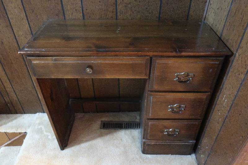 SMALL WOODEN DESK, 29 TALL X 34 WIDE X 13.5 DEEP