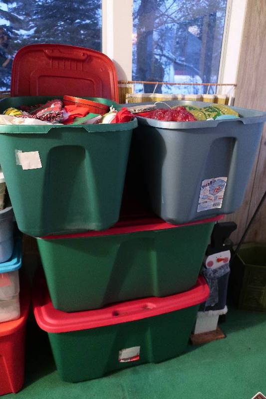 4 TOTES OF MISC CHRISTMAS DCOR, TWO OF THEM ARE VERY LARGE