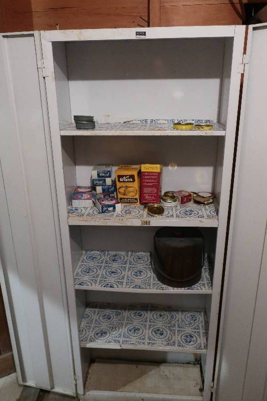 WHITE METAL PANTRY WITH CONTENTS