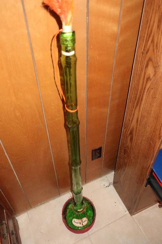 VINTAGE BAMBOO SHAPED WINE BOTTLE, 4 TALL WITH TASSEL