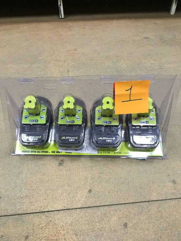 lot 1 image: Ryobi 18-Volt One Lithium-Ion Compact Lithium Battery Pack 1.5Ah - Open Box Never Used
