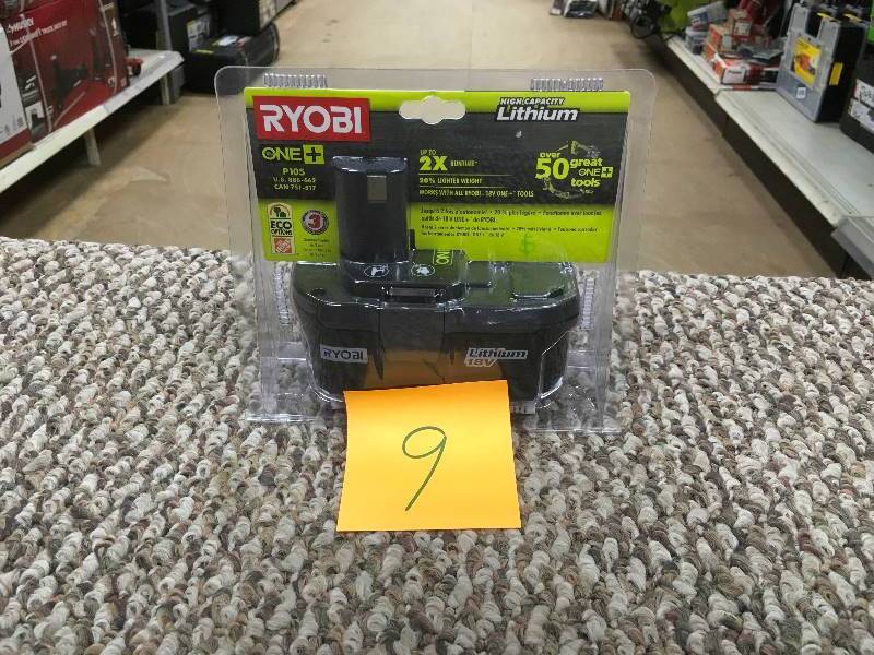 lot 9 image: Ryobi 18-Volt One Lithium-Ion High Capacity Battery Pack 3.0Ah - Open box