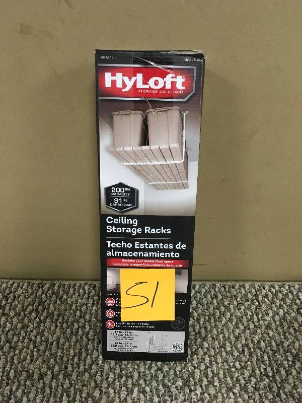 lot 51 image: HyLoft Ceiling Storage Racks - Open Box Never used