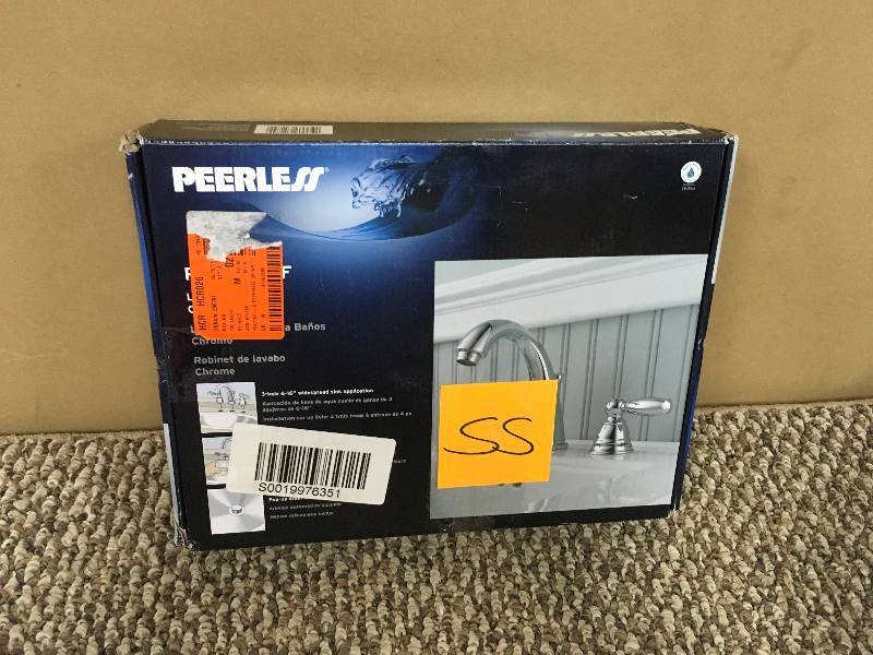 lot 55 image: Delta Chrome Peerlesss Apex 2-Handle Lavatory Faucet - Open Box