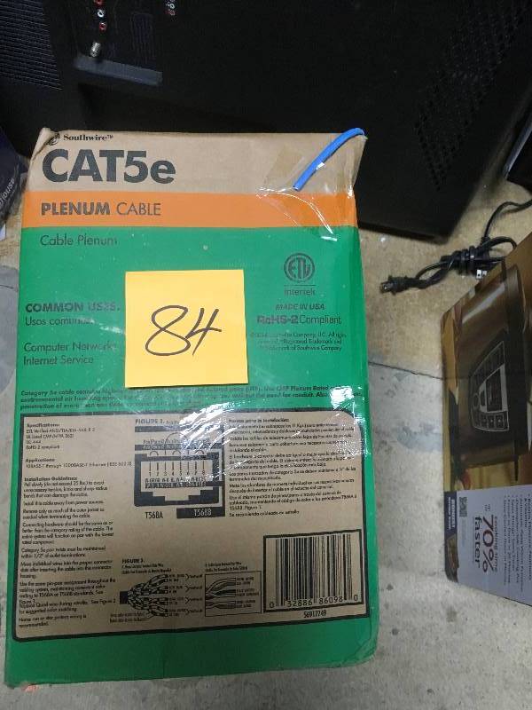 lot 84 image: Southwire Company 56917749 Cat5E Cable Plenum Blue 1000ft Data Cables - Open Box