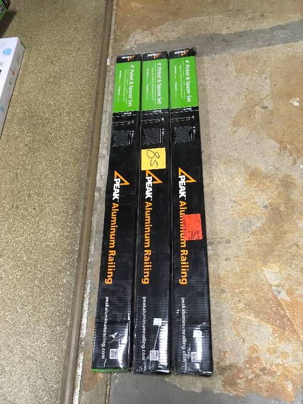 lot 85 image: Peak Aluminum Railing 4 ft. Aluminum Standard Picket and Spacer Kit in Black - Lot of 3 - Open Box Never Used