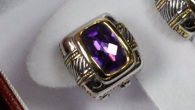 lot 52 image: Amethyst Silver and 14kt Gold Earrings