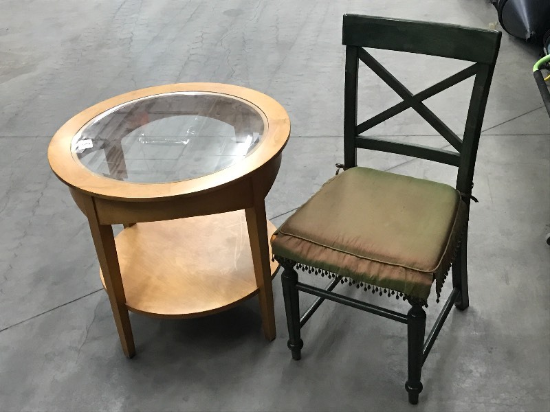 lot 8 image: (1) Glass-Top Side Table & (1) Vint...
