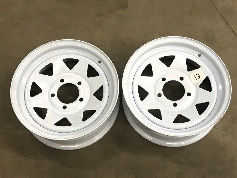 lot 12 image: (2) New 5-Lug 14 Steel Trailer Whe...