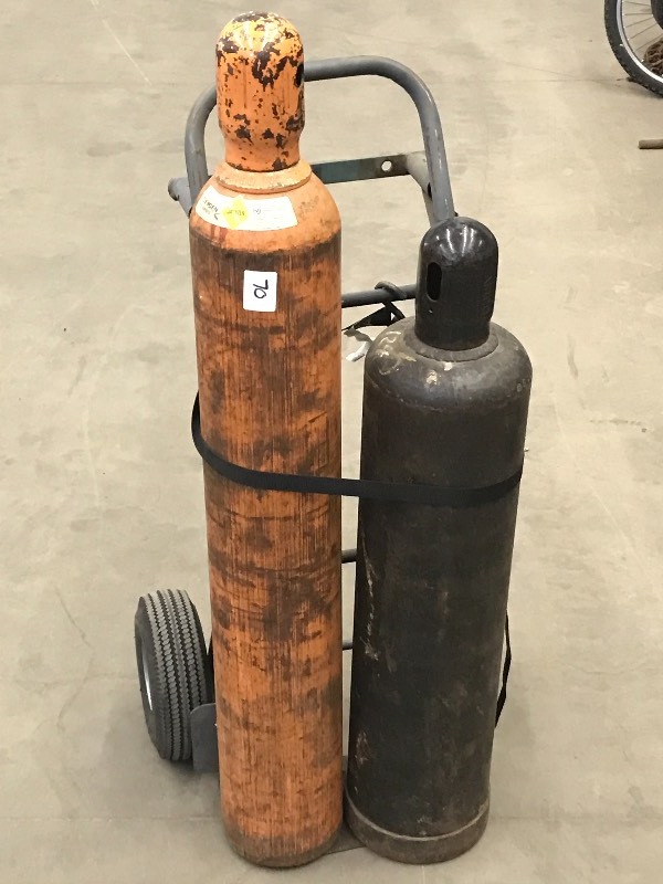 lot 70 image: Oxygen & Acetylene Tanks With Steel...