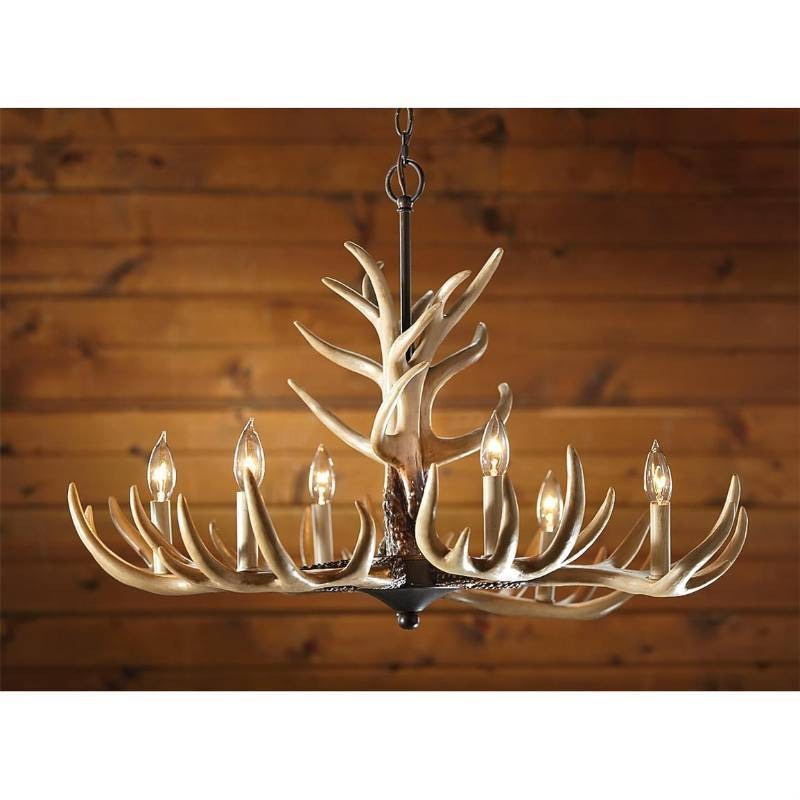 lot 61 image: 6 Light Antler Chandelier, crafted ...
