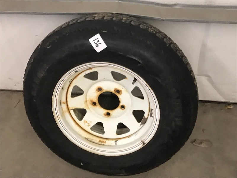 lot 136 image: (1) ST2057514 Trailer Tire On 5-L...