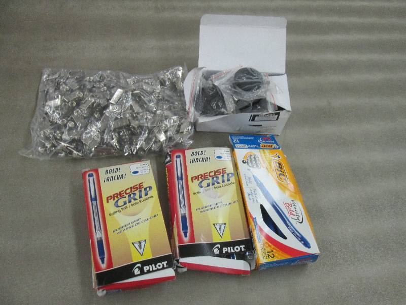 lot 39 image: 3 Pkgs Assorted Pens, Badge Clips, ...