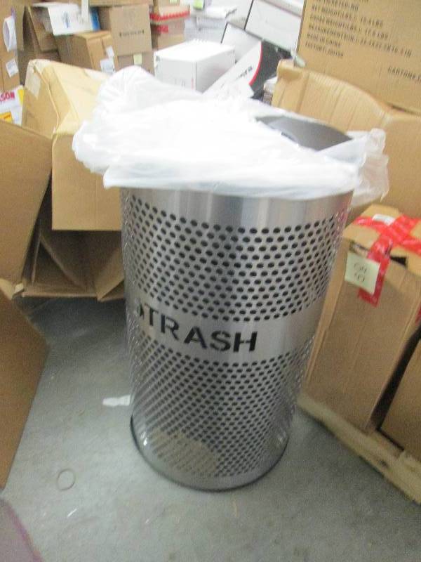 lot 51 image: Large Metal Trash Can with Liner & ...