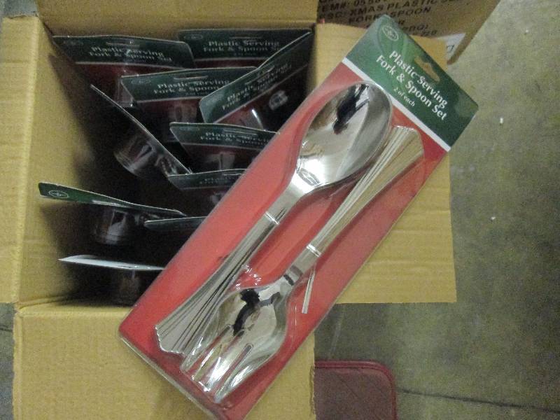lot 308 image: Lot of 12 Fork & Spoon Plastic Serv...